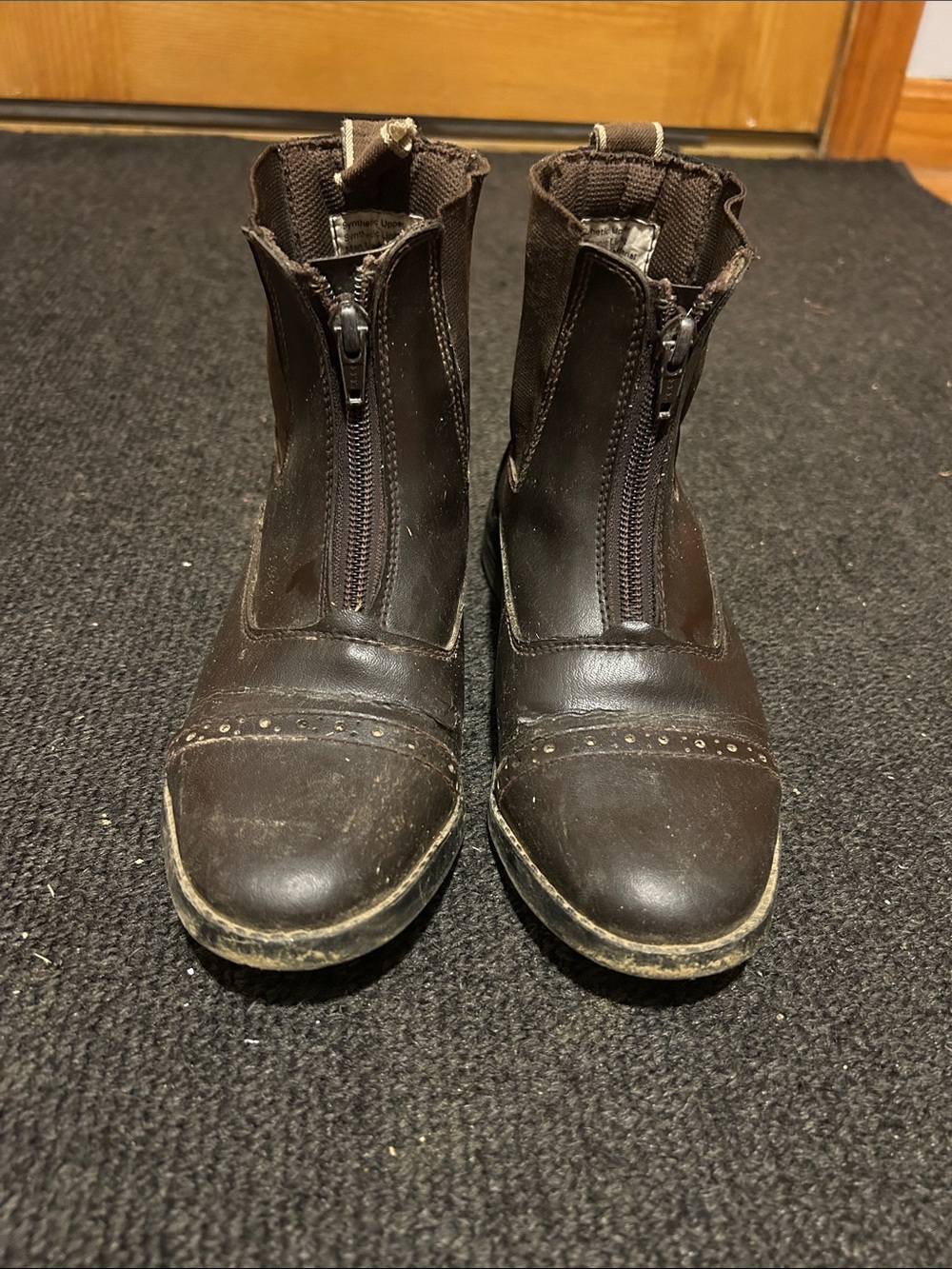 Dark Brown Leather Front-Zip Ankle Boots